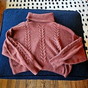 Brown Cropped Turtleneck Sweater